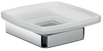 EMCO Trend Seifenschale (Kristallglas satiniert, mit Halterung Chrom, für Handseifen + Kernseifen, Breite 120 mm) 023000100, Glas, Normal