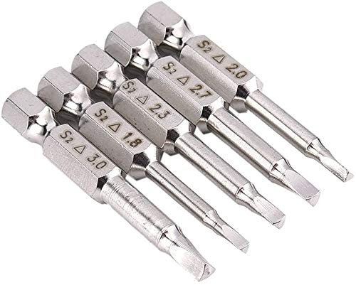 Bestgle 5pcs S2 Steel Magnetic Triangle Head Screwdriver Bits Tip Set 1.8mm, 2mm, 2.3mm, 2.7mm, 3mm, 1/4 Inch Hex Shank, 50mm Length