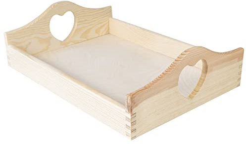 Creative Deco Bandeja de Madera | Manijas Corazón | 35 x 25 x 10,5 cm | para Servir Desayuno Comida Cafe y Postres Decoración de Cocina, Salón y Comedor