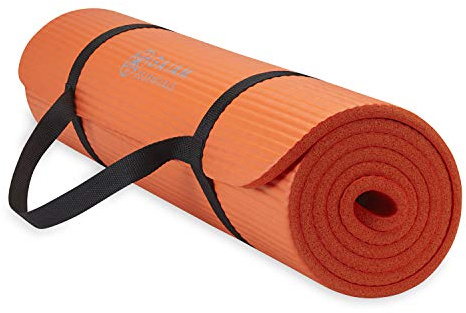 Gaiam Essentials, dicke Yogamatte, Fitness- und Trainingsmatte mit leicht zu verwendendem Yogamatten-Tragegurt, 183 cm L x 61 cm B x 1 cm dick, Orange