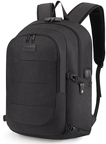 Tzowla Laptop Rucksack Herren und Damen, Reiserucksack Wasserdicht Anti-Diebstahl mit USB-Ladeanschluss und Schloss fur 17,3 Zoll Notebook,Schmaler Business Arbeits Uni Lässiger Tagesrucksack-Schwarz