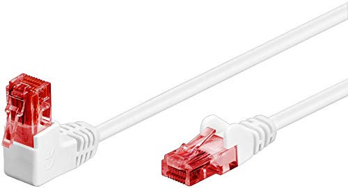 goobay 51523 Câble de brassage CAT 6, connecteur 90 degrés, câble réseau, Ethernet, Playstation, Xbox, câble LAN, DSL, U/UTP, connecteur RJ45, blanc, 2 m