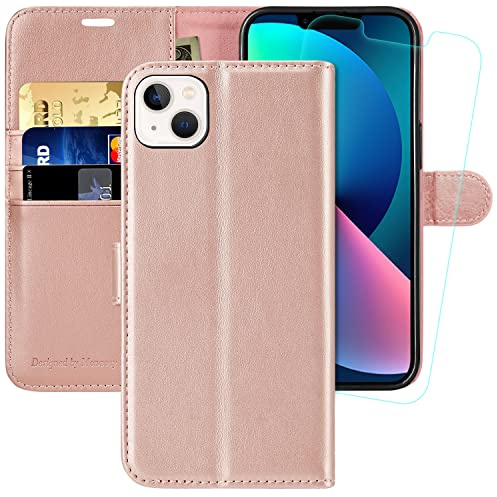 MONASAY Wallet Case for iPhone 13 Mini with 3 Card Holders - Rosegold | Kickstand,RFID Blocking,6.6 feet of shock absorption,PU Leather, Strong Magnetic Closure, Fits 5.4 inch ONLY,Protective film