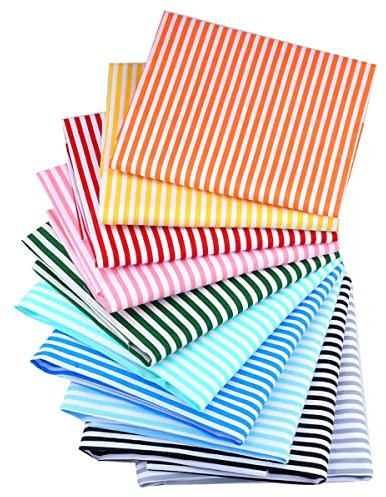 CraftsFabrics 10 Stück (40 cm x 50 cm), 100% Baumwolle, Bunt Gestreiftes Fat Quarters-Bündel Zum Quilten, Nähen, Basteln, Patchwork