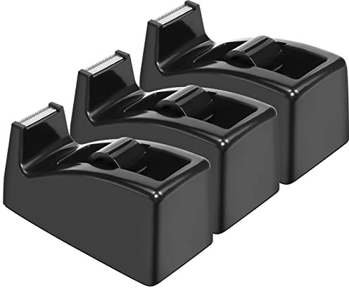 JIKIOU Desktop Tape Dispenser - Non-Skid Base - Weighted Tape Roll Dispenser - Perfect for Office Home School (Tape not Included) - (3-Pack Black)