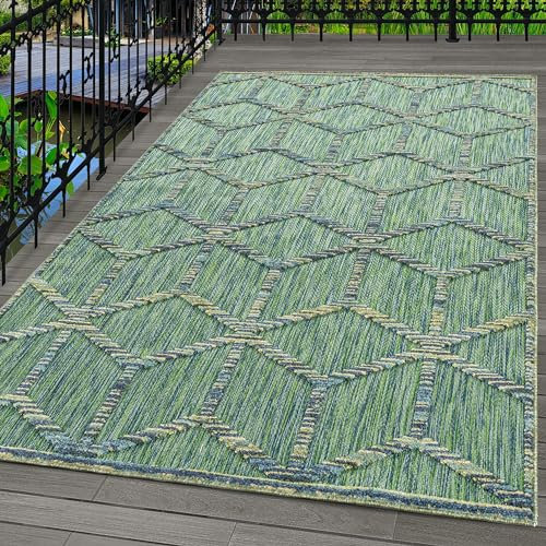 Indoor & Outdoor Teppich Wetterfest Skandinavisch Design Teppich Küchen Balkon Terrasse Garten auch Wohnzimmer Teppich, Farbe: Grün, Größe: 140 x 200 cm
