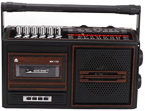 Tragbarer Kassettenrekorder, AM/FM-Radio-Stereo-Boombox mit eingebautem Lautsprecher und Mikrofon, Retro-Kassettenrekorder mit Kopfhörerbuchse, USB- und SD-Eingang, Netz- oder Batteriebetrieb(Braun)