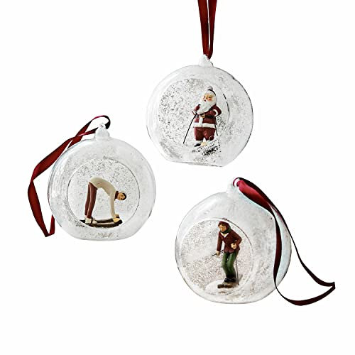Loberon Weihnachtsschmuck 3er Set Melisse, Glaskugeln mit Schneeoptik, Weihnachtsfiguren, Weihnachtskugeln, Weihnachtsdeko, Glas, Polyester, H/B/T ca. 11/9.5/10.5 cm, weiß/rot