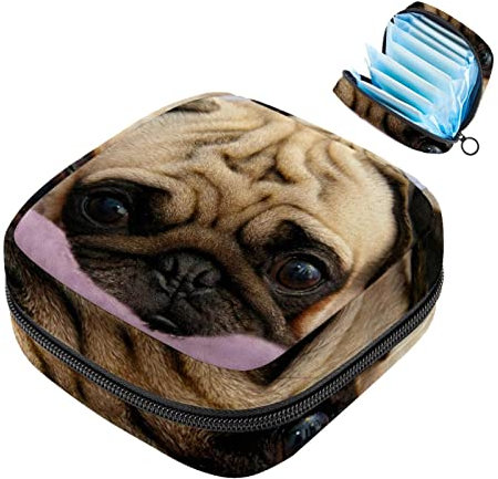 Damen-Servietten-Aufbewahrungstasche, lustige Mops, Welpen, Hunde, Menstruationstasse, tragbare Damenbinden, Aufbewahrungstaschen, weibliche Menstruation, erste Periode, Tasche