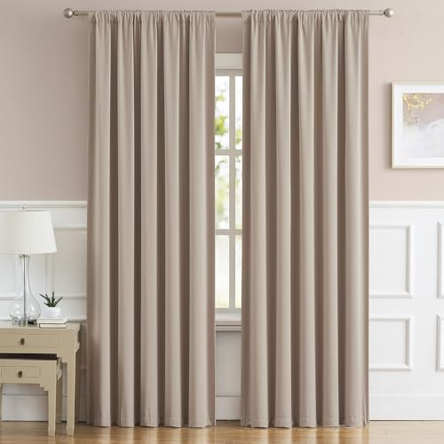 DUALIFE Verdunkelungsvorhänge für Schlafzimmer, warm, Taupe – Babyzimmer-Vorhänge, 228.6 cm lang, dreifach gewebt, Mikrofaser, Raumverdunkelung, 1 Paar, 132.1x228.6 cm