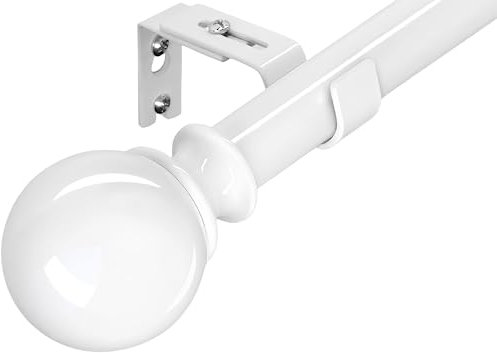 Gardinenstange weiß Vorhangstange Ausziehbar Gardinenstangen Verstellbare Teleskopstange mit Halterungen und Rundem Endstück für Fenster, Wohnzimmer,Schlafzimmer, 90-175cm, Weiß