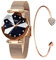 CIVO Damen Uhr Wasserdicht Sternen Armbanduhr Elegant Beiläufig Quarzuhr für Damen Rosegold