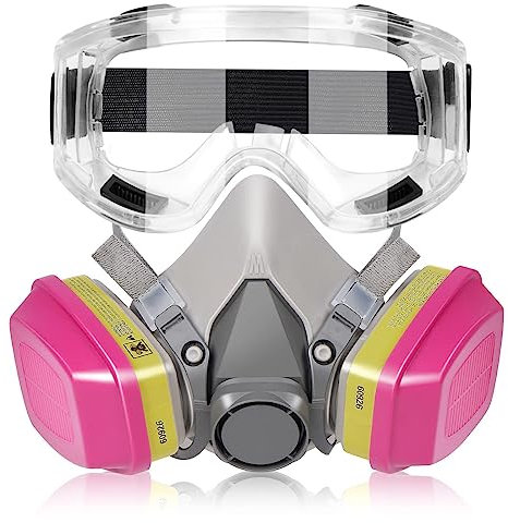 Half Facepiece Respirator, Reusable Chemicals Respirator with 60926 Filters and Goggle for Painting,Gas, Dust, Machine Polishing, Organic Vapors, Epoxy Resin