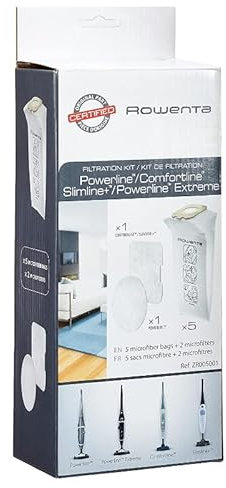 FIGEVIDA Per Rowenta ZR005001 Set 5 Sacchi Scope + 2 Microfiltri per Aspirapolvere, 1000W originali