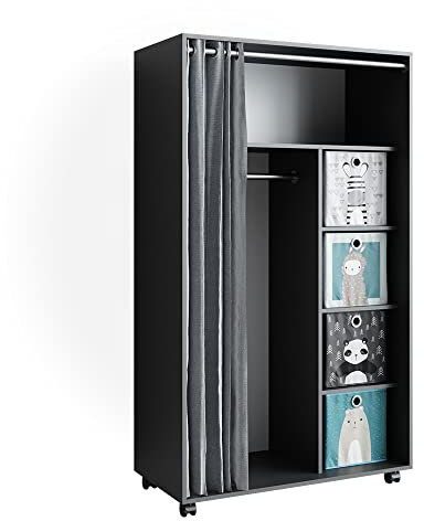 Vicco Kleiderschrank Doros, Grau, 100 x 168 cm offen, mit Rollen, zur flexiblen Aufbewahrung von Kleidung und Accessoires