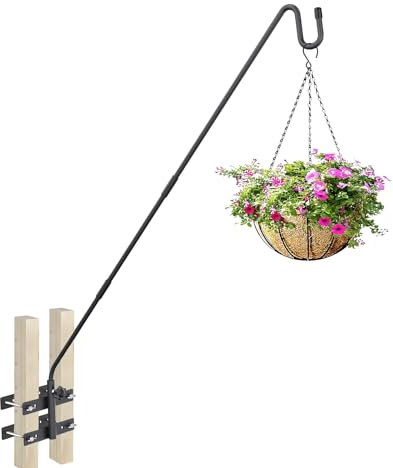 Deck Hook-Deck Railing Plant Hanger Outdoor,Bird Feeder Hanger for Deck Railing W/Double Clamps, Fence Shepherds Hooks Bracket for Hanging Hummingbird Feeder,Planter,Flower Baskets-360°Rotating Pole