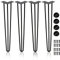 Ansobea Lot de 4 pieds de table en épingle à cheveux - En métal noir - Avec pieds à 3 barres - Pour bureau, table et table basse - Avec protection de sol et vis - 40 cm, FJTZF-100913
