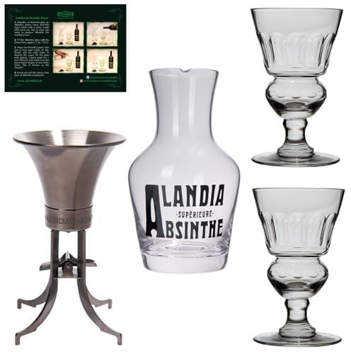 Absinth Zubehör Set von ALANDIA | 1x Dripper Balancier 1x Wasserkaraffe und 2x Absinth Gläser | Original wie im 19 Jh.
