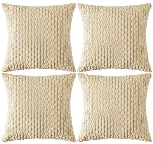 Ci & Ci 4er Set Boho Deko Kissenbezug 40x40 cm, Beige Kissen Sofakissen Dekokissen Zierkissen, Flauschig Kissenbezüge Kissenhülle für Sofa Couch