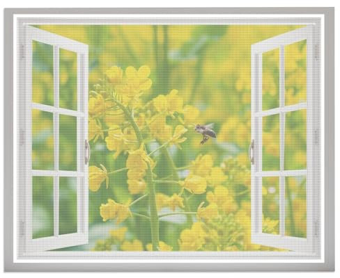 Insektenschutz Und Sonnenschutz Fenster, 55X80cm Fliegengitter Mit Hochwertigem Gewebe Fliegenschutz Ohne Bohren, Weiß