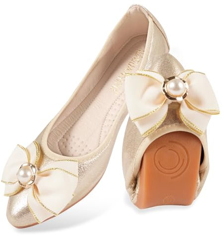 MACHSWON Womens Ballet Flats Comfortable Casual Pointed Toe Bow-Knot Slip on Wedding Ballerina Dressy Flats Shoes Women(Gold-88, Size 6)