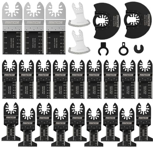 FANTICDE 25PCS Multi Tool Blade Universal for Wood Metal Plastics, Quick Release Oscillating Saw Blades Compatible with Bosch, Dremel, Makita, Ryobi, Fein Multimaster, Milwaukee, Black Decker and More