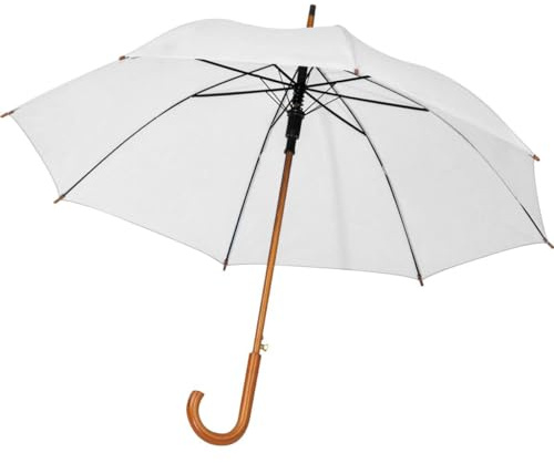 Automatik-Regenschirm mit Holzgriff / Farbe: weiß