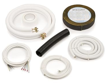 Idoneo Linea Kältemittelleitung 1/4+1/2 Zoll + Montageset | Kupferrohr isoliert 9000/12000 BTU | Montagesatz Montage Kit Split | Klima Zubehör | Kupferleitung | Doppelrohre (6m)