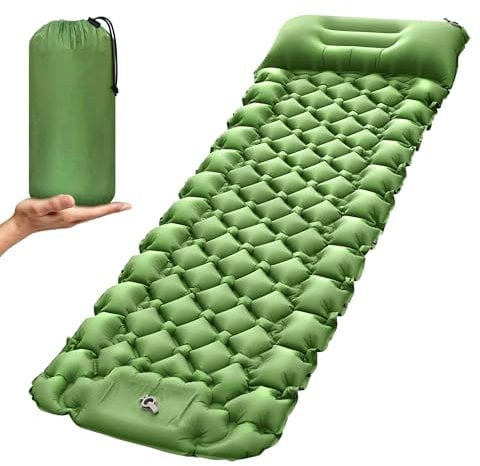 Vinstein Selbstaufblasende Isomatte, 16cm Selbstaufblasende Schlafmatten für Camping, Isomatte Outdoor mit Integrierten Kopfkissen & FußPresse Pumpe, Ultraleicht Wasserdicht Luftmatratze Outdoor