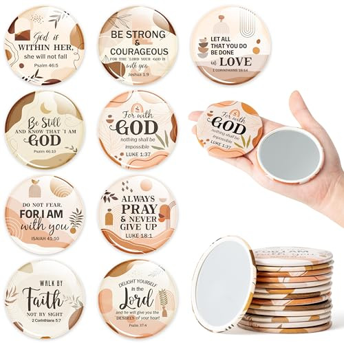 Y1tvei Specchietti compatti con versi della Bibbia, mini specchi compatti | 36Pcs Boho Christian Inspirational Piccolo Portatile Tasca Rotonda Specchio Trucco per Borsa Chiesa Bomboniere per le Donne