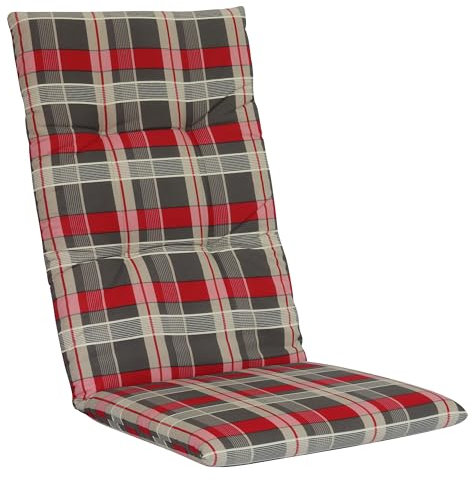 DILUMA Kettler Hochlehner Auflage Naxos für Gartenstühle 118x49 cm Karo Rot - 6 cm Starke Stuhlauflage mit Komfortschaumkern und Bezug aus Baumwoll-Mischgewebe - Made in EU mit ÖkoTex100
