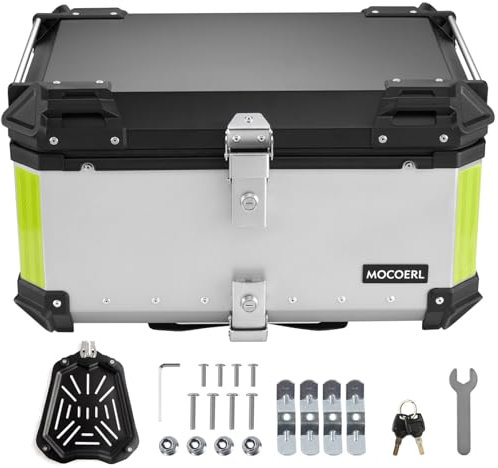 MOCOERL Top Box da Moto, 65 l, wasserdicht, per Motorrad, per Casco, Bagagli, Con serratura di sicurezza, bauletto, Con supporto posteriore e piastra di Base