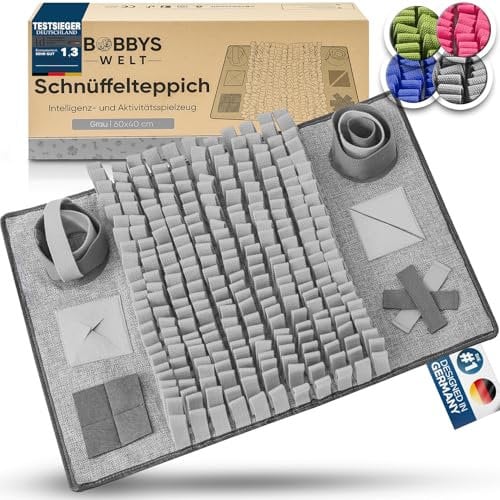 BOBBYS WELT® Schnüffelteppich [Testsieger] für Hunde & Katzen + GRATIS E-Book - Interaktives bissfestes Hundespielzeug - Intelligenzspielzeug zur Förderung und Auslastung - Denkspielzeug | Grau