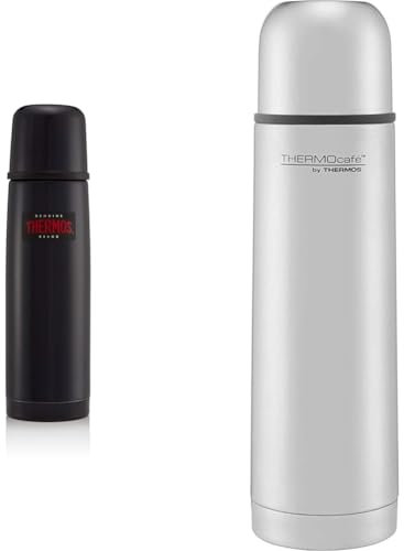Thermos 185511 Light and Compact Flask, Midnight Blue, 500 ml & Thermos Thermo Cafe S/S Flask - 181109, Silver, 0.5 Litre
