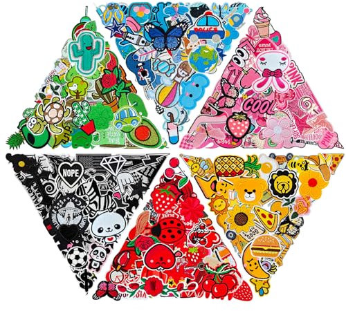 CXWLJL 60PCS Random Assorted Styles Embroidered Patches, Bright Colors, Sew/Iron on Applique Patches for Dresses, Backpacks, Hats, Jeans