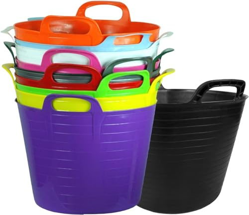 42 Litre Large Robust Flexi Tubs - Mixed Assorted Colours Randomly Picked - Multi Purpose Flexible Rubber Storage Container Buckets (3)