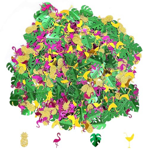 30 g de confettis hawaïens, ananas pailletés, verres à vin, feuilles de palmier, confettis flamants roses, décorations de fête tropicales en bord de mer, pépites, accessoires de fête