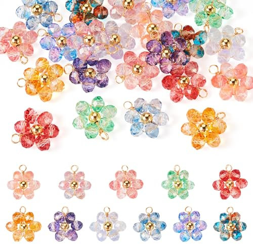Beadthoven Blumen-Anhänger für Schmuckherstellung, Halsketten, Armbänder, Ohrringe, Basteln, Glas