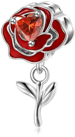 Magic Charms Women's Bead Charm Anhänger 925 Sterling Silber Frau Blume Rose Lover's Rose und Zweige Charms für Frauen Beaded Charms Europäische Armbänder und Halsketten Geburtstagsgeschenke