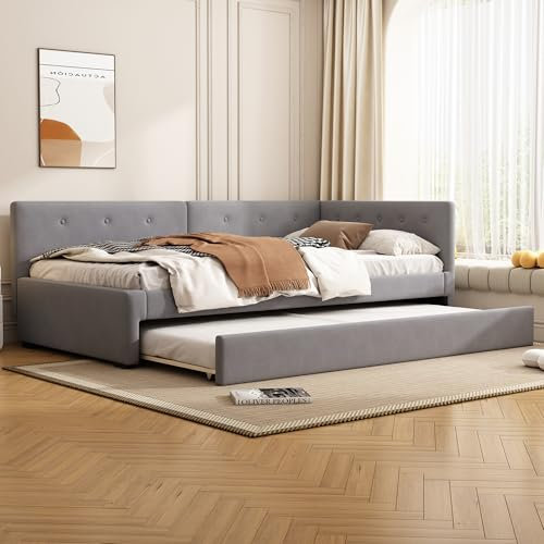 KUAKE Daybett 90x200cm, Tagesbett mit Rollbett, Schlafsofa, Einzelbett, Minimalistisches Styling, Ohne Matratze (Grau)
