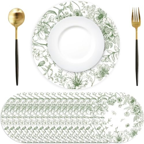 50 tovagliette di carta rotonde, tovagliette di carta con fiore verde, tovagliette di carta fiore verde salvia, rotonde, Ø 34 cm, Decorazione in stile cinese per compleanno, matrimonio, festa