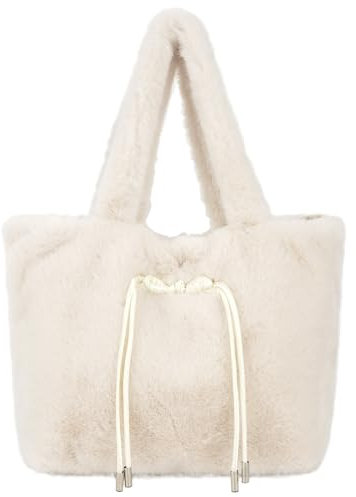 Meliyya Fellimitat Handtasche Damen Plüsch Schultertasche Winter Kunstpelz Große Shopper Arbeit Tote Bag, Weiß