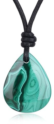COAI Leder Halskette mit Träne der Engel Wassertropfen Anhänger aus Malachit Naturstein Kette für Damen