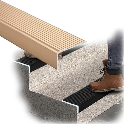 REDEXI Treppenkantenprofil Treppenwinkel Anti-Rutsch Treppenprofil Aluminium Treppenkantenschutz Außenbereich Kantenschutzprofil Für Vinyl/Marmor/Holz/Fliesen Treppen(Gold,W70MM)