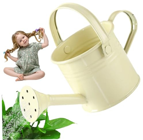 Wedhapy Metal Watering Can for Toddlers - 2.8x4.7 Indoor/Garden with Handle, Rustproof Portable Design, Beige