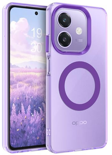GUAGUA Cover Magnetico per OPPO A40 4G/OPPO A40m, Compatibile con MagSafe, Custodia con Labbra Rialzate Paraurti Antiurta Colori Vivaci Glassata Traslucida Opoca Anticaduta Protettivo Case Viola