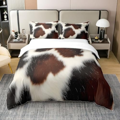 Süße Kuh Druck 100% Baumwolle Bettwäsche Set für Teens Erwachsene,Bauernhaus Kuhfell Bettbezug 135x200 für Kinder,Western Rustic Tier Bettbezug,Kuh Haar Druck Bett Set für Schlafzimmer