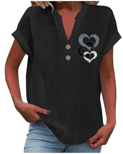 AMhomely Women White Button Shirt Dressy Casual Work Tops Cotton Linen Blouse Summer Short Sleeve Shirts Long Tops wear with Leggings