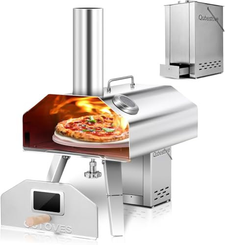 Q-Stoves Four à pizza d'extérieur 2 en 1 de 30,5 cm avec pierre à pizza rotative manuelle, portable, dessus amovible comme torche pour chauffage ou cuisinière (30,5 cm + granulés de bois)