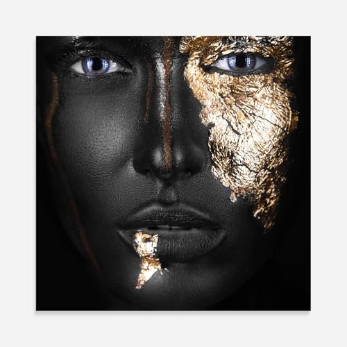 ARTHUB® Glasbild 60x60 cm, 4mm ESG | Moderne Wandbilder aus Glas für Wohnzimmer & Schlafzimmer, Wanddekoration, Wohnkultur, Frauen, Golden Face